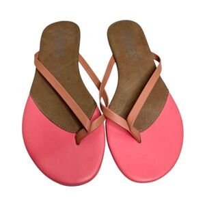 Tkees Coral Pink Leather Flip Flops Sandals Beach Pool Summer Shoes Size 5